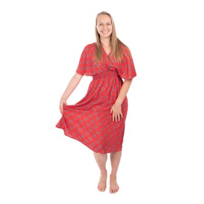 Sukienka etno z rękawami kimono Doralia czerwona India