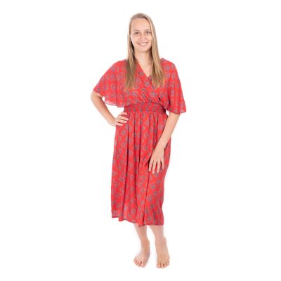 Sukienka etno z rękawami kimono Doralia czerwona | S/M, L/XL