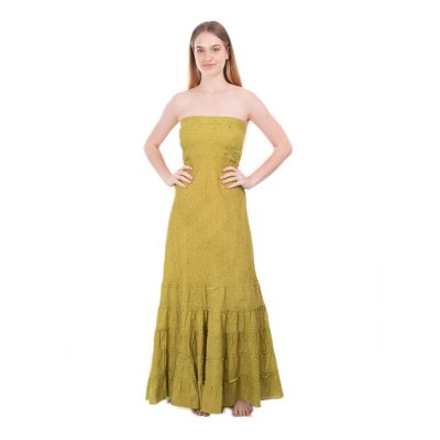 Indyjska sukienka bez ramiączek Allegria zielono-żółta | UNI