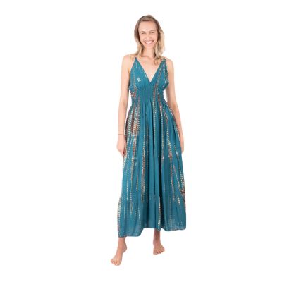 Długa niebieska sukienka batikowa Kantima Petrol Blue | UNI