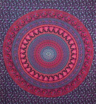 Bawełniana narzuta Mandala słonia – fioletowa