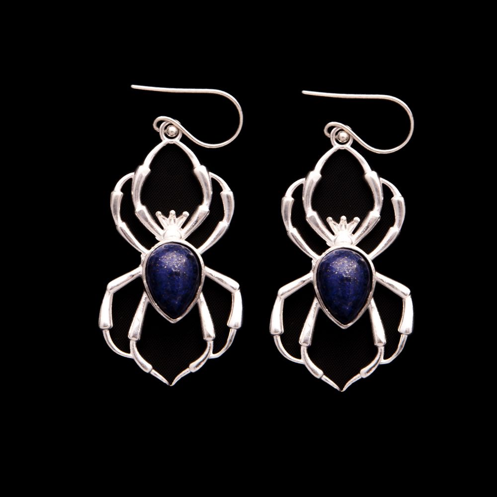 Kolczyki z niemieckiego srebra Spiders Lapis lazuli India
