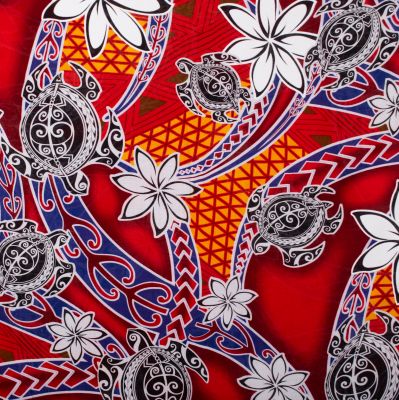 Sarong / pareo / chusta plażowa Flowers and Turtles Red Thailand