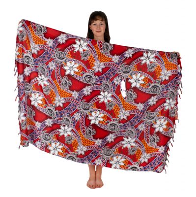 Sarong / pareo / chusta plażowa Flowers and Turtles Red