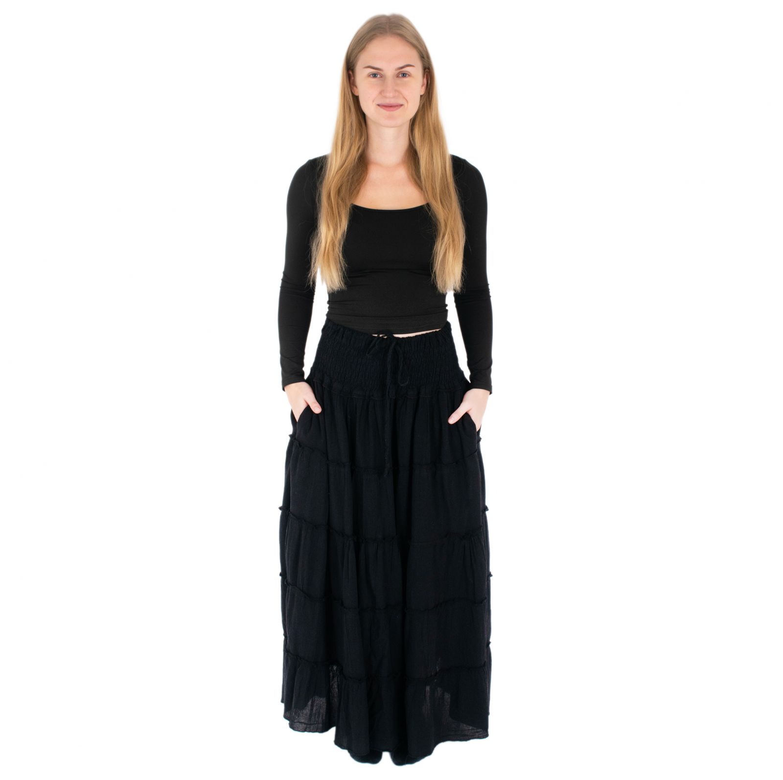 Długa spódnica etno / hippie Bhintuna Black czarna Nepal