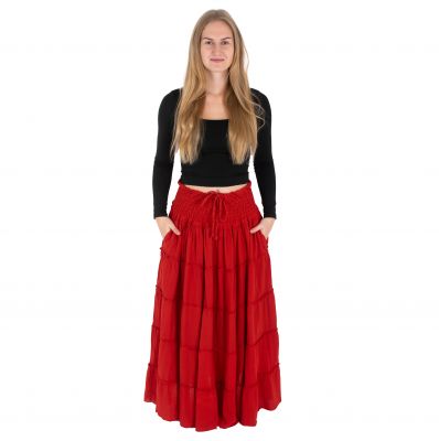 Długa spódnica etno / hippie Bhintuna Red czerwona | S/M, L/XL, XXL/XXXL