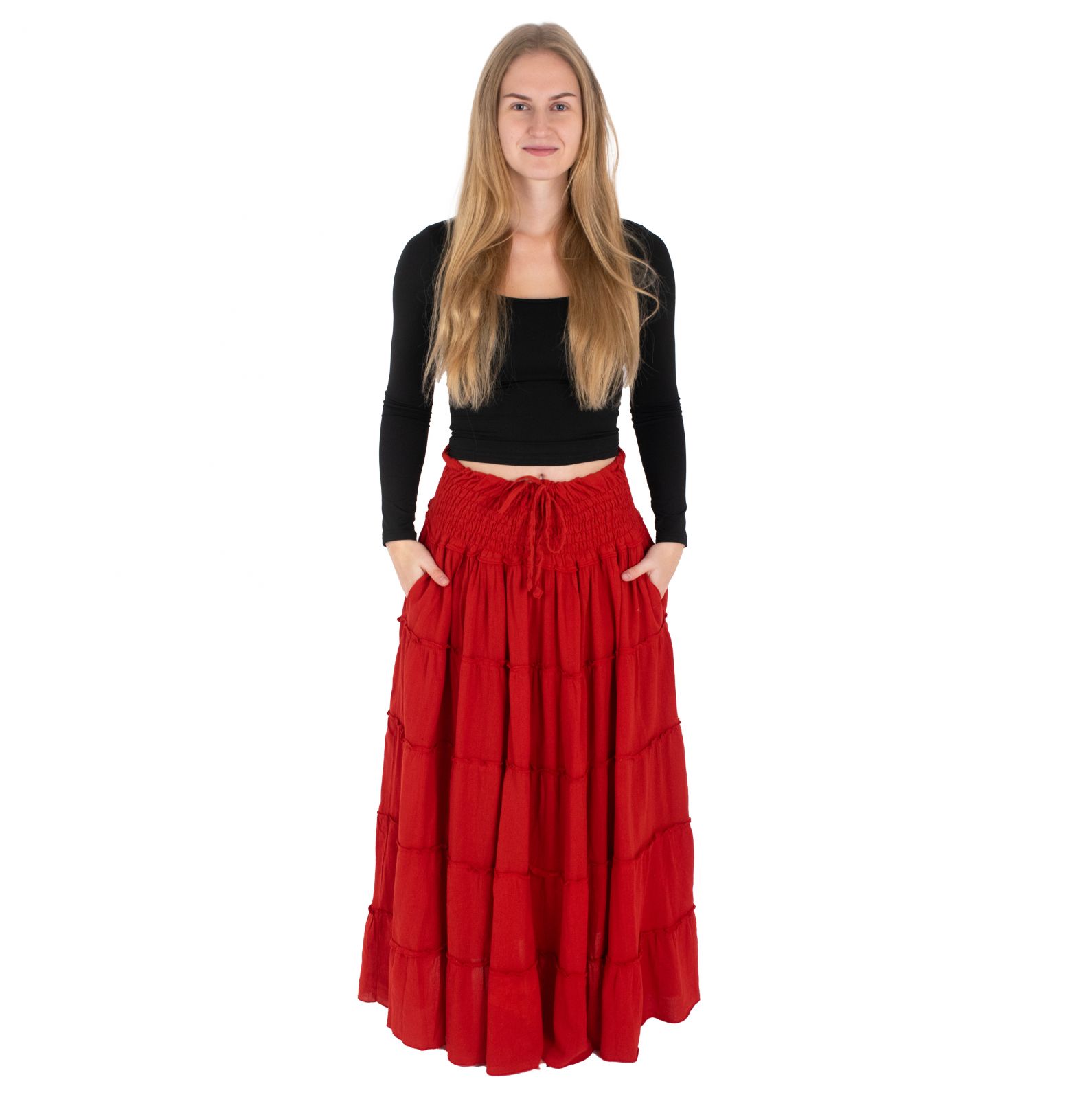 Długa spódnica etno / hippie Bhintuna Red czerwona Nepal