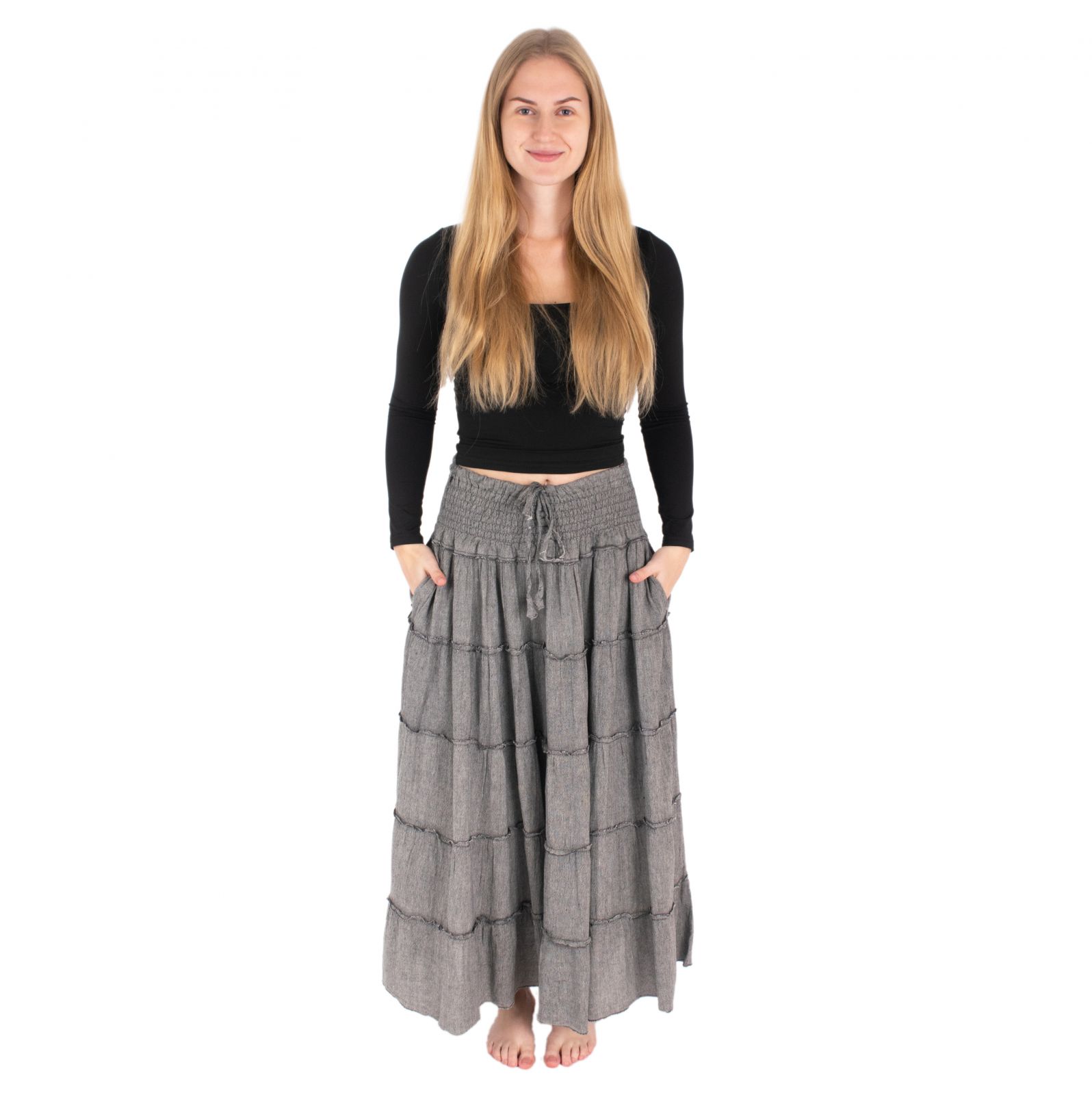 Długa spódnica etno / hippie Bhintuna Grey szara Nepal