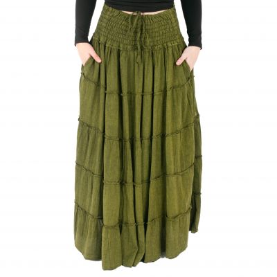 Długa spódnica etno / hippie Bhintuna Khaki Green zielona Nepal