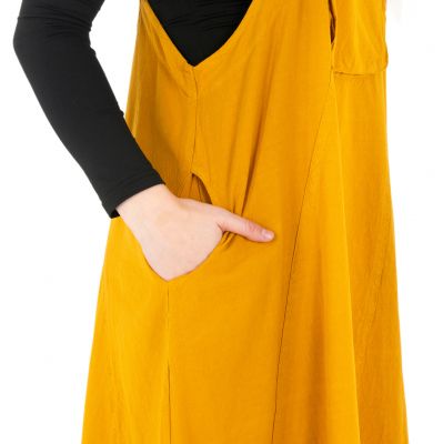 Bawełniana sukienka ogrodniczka musztardowo żółta Jayleen Mustard yellow Nepal