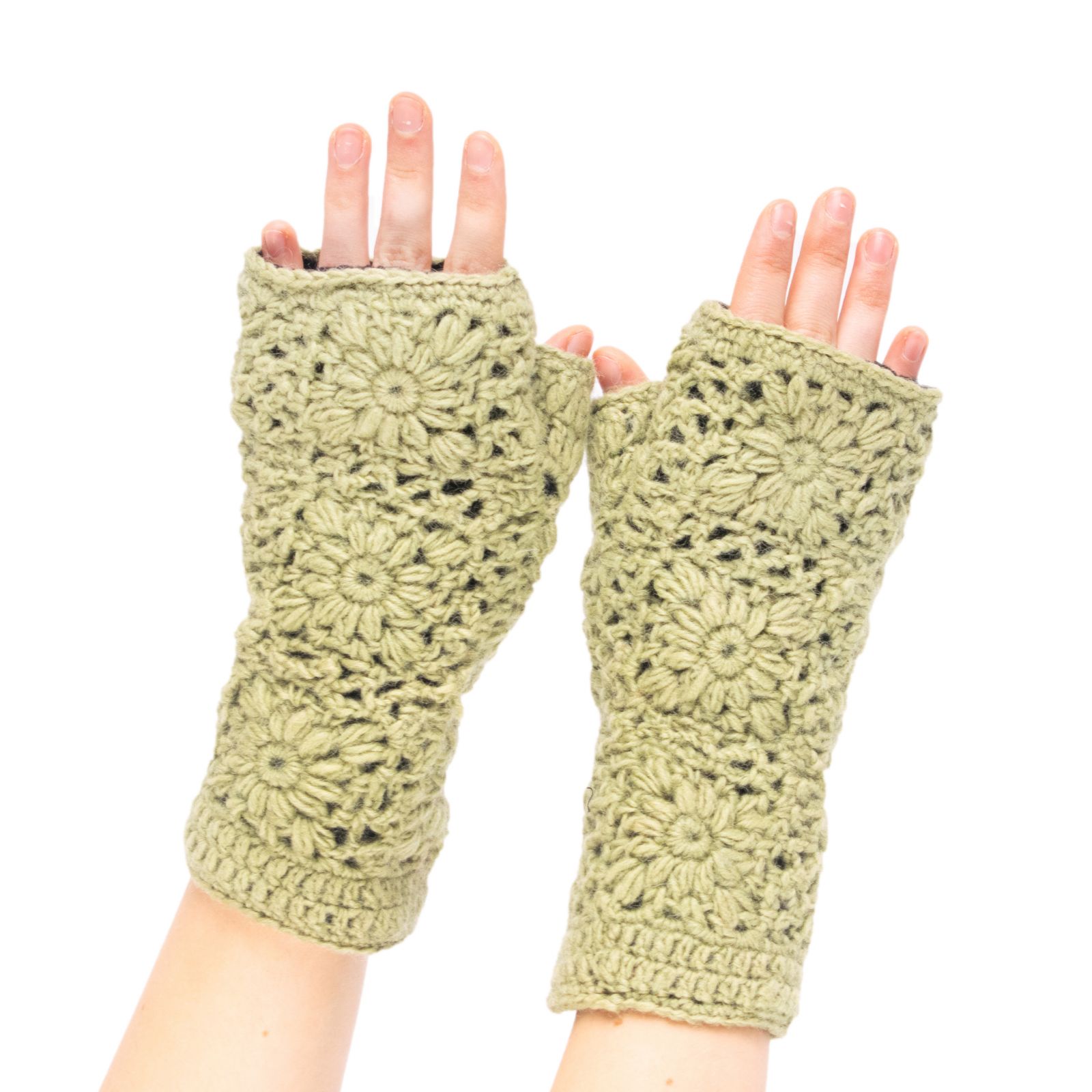 Wełniane rękawiczki bez palców Bardia Pea Green Nepal