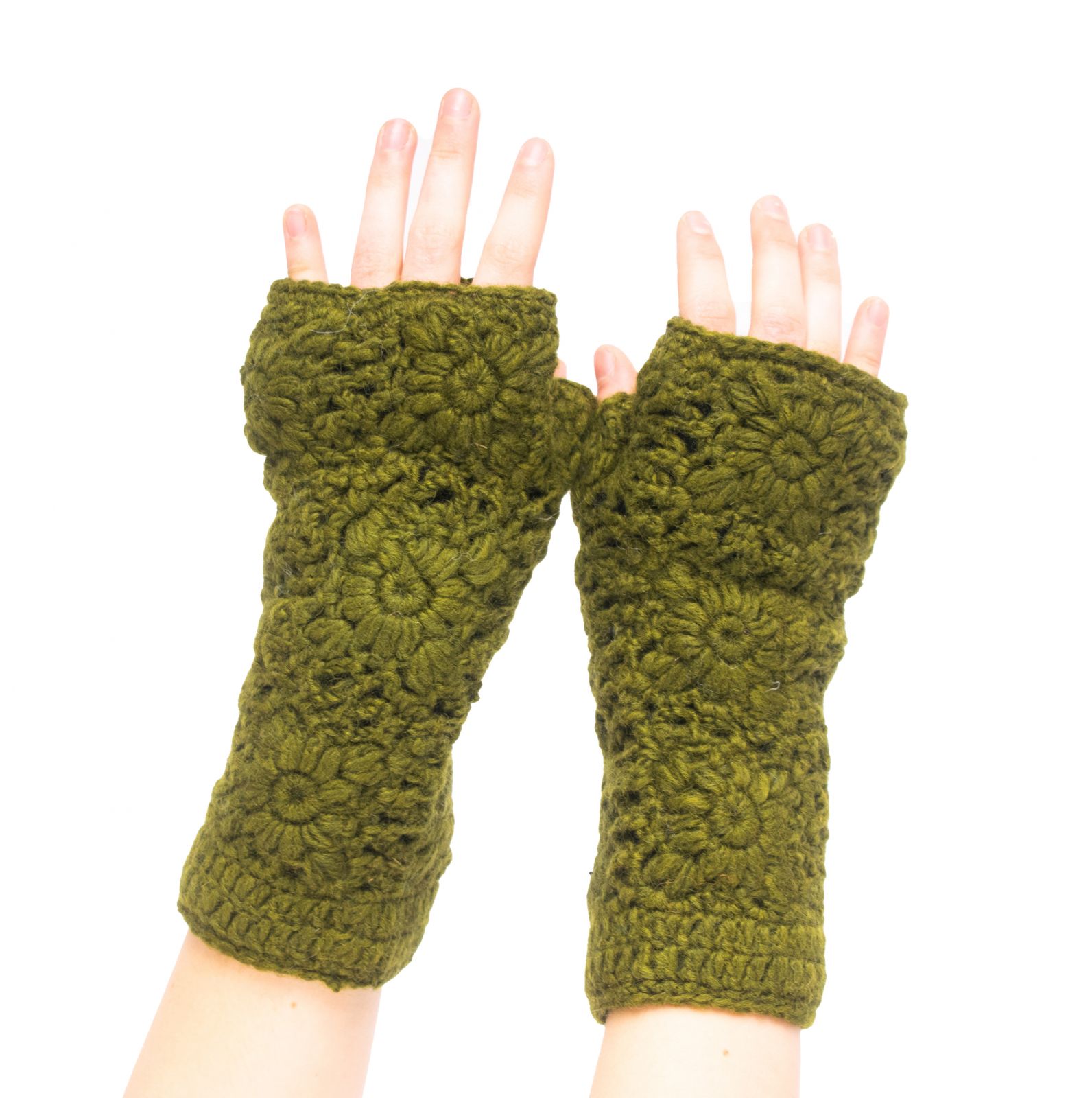 Wełniane rękawiczki bez palców Bardia Pine Green Nepal