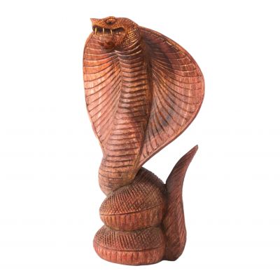 Rzeźbiona drewniana statuetka Kobra - Wysokość 30 cm Indonesia