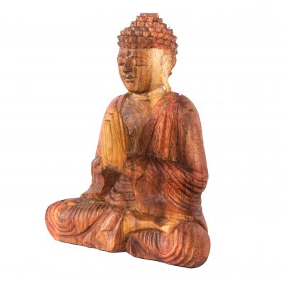 Rzeźbiona drewniana statuetka siedzącego Buddy 1 Indonesia