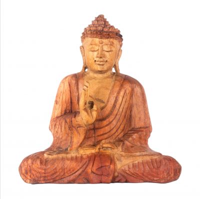 Rzeźbiona drewniana statuetka siedzącego Buddy 1 | 20 cm, 32 cm
