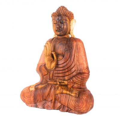 Rzeźbiona drewniana statuetka siedzącego Buddy 1 Indonesia