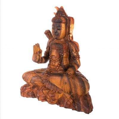 Rzeźbiona drewniana statuetka Siedzącego Śiwy 2 Indonesia