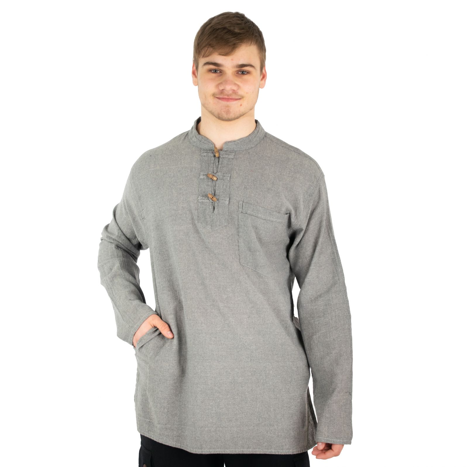 Kurta Vikram Grey - koszula męska z długimi rękawami Nepal