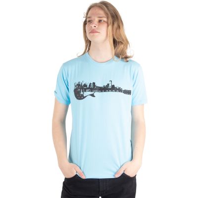Bawełniana koszulka z nadrukiem Miasto gitarowe – jasnoniebieska | M, L, XL, XXL