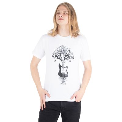 Bawełniana koszulka z nadrukiem Gitarowe drzewo – biała Thailand
