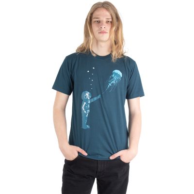 Bawełniana koszulka z nadrukiem Spotkanie morskie - niebieski petrol | M, L, XL, XXL