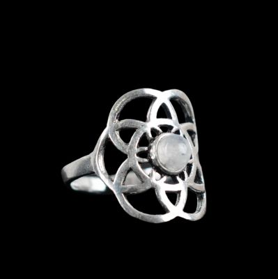 Pierścień z niemieckiego srebra Flower of Life Kamień księżycowy India