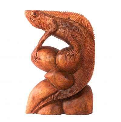 Rzeźbiona drewniana statuetka Iguana