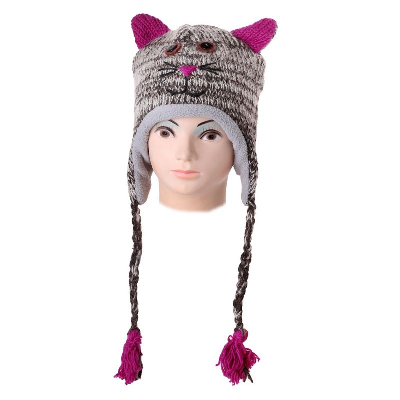 Wełniana czapka Cat - pręgowana Nepal