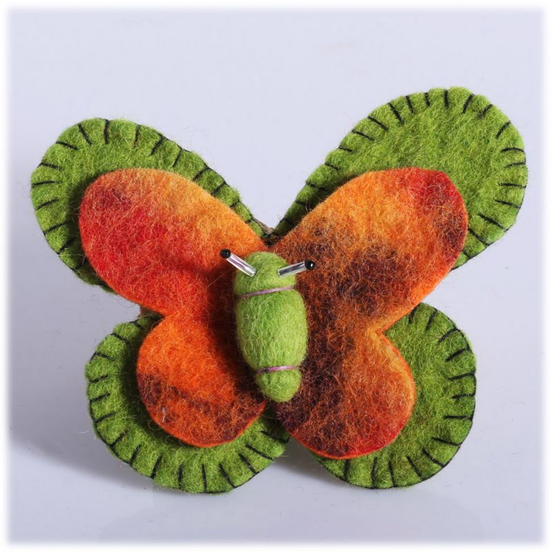 Filcowa broszka Motyl Zielono-pomarańczowy