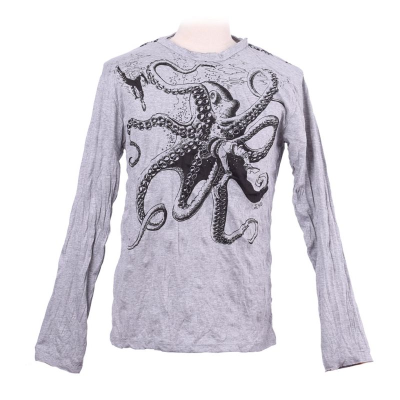 Męska koszulka Sure z długim rękawem - Octopus Attack Grey Thailand