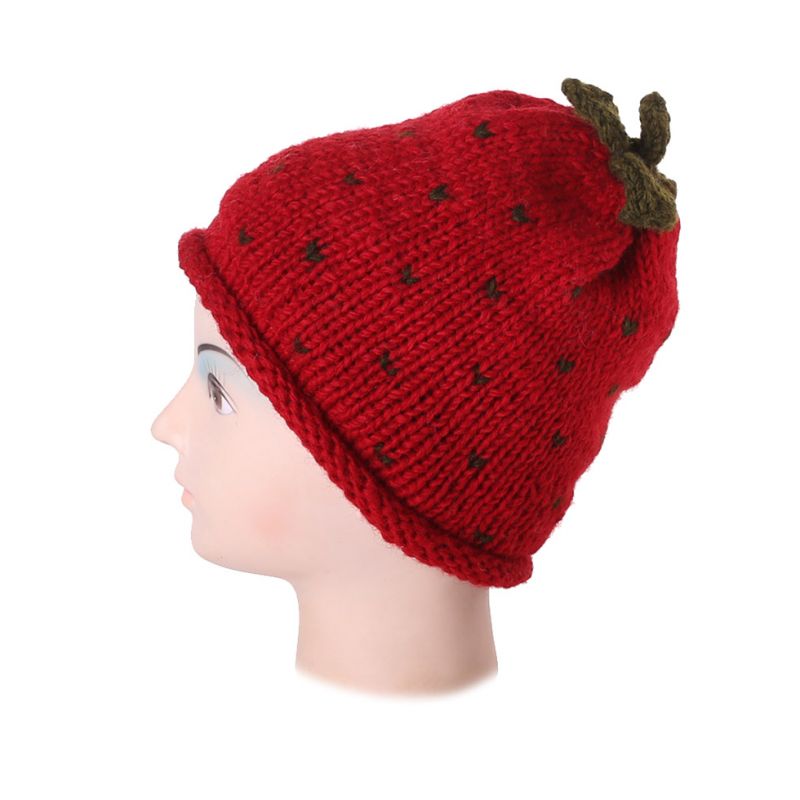 Wełniana czapka Strawberry bez pomponów