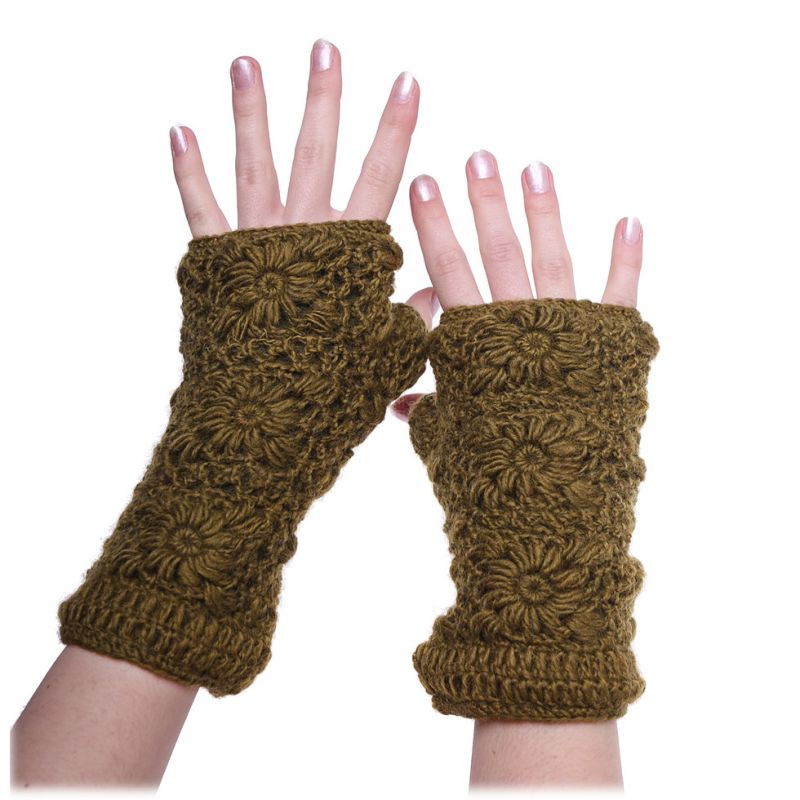 Wełniane rękawiczki bez palców Bardia Khaki Nepal