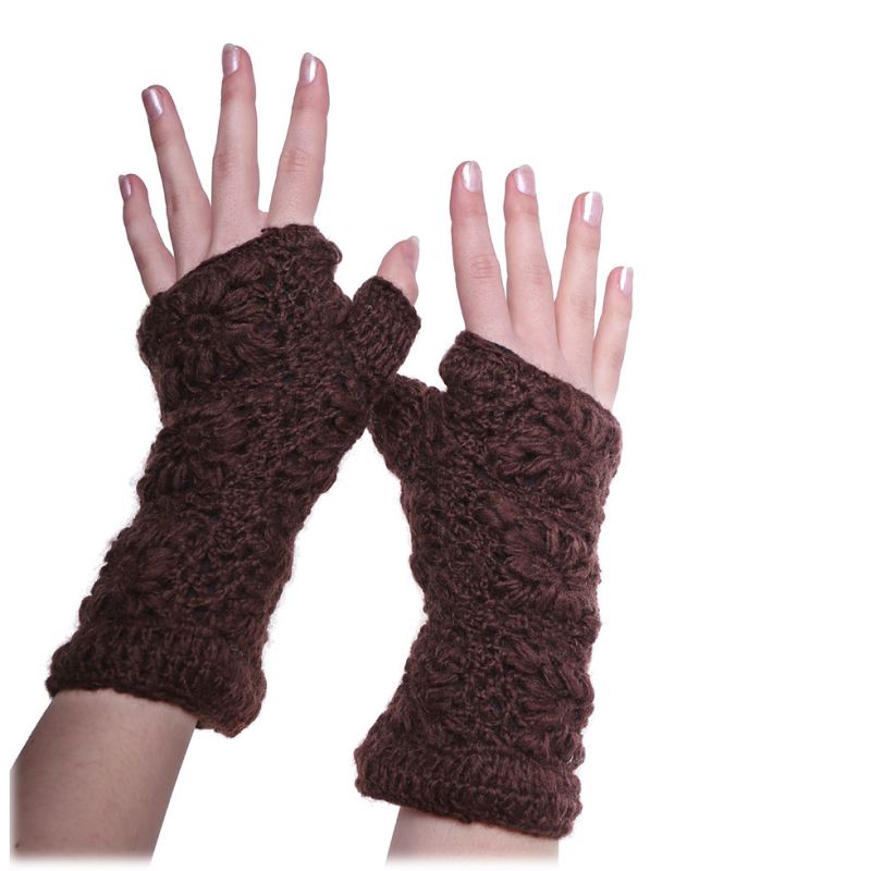 Wełniane rękawiczki bez palców Bardia Brown Nepal